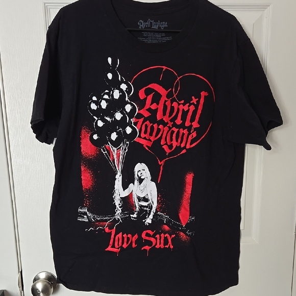 Avril Lavigne Other - Avril Lavigne Black and Red Short Sleeve Tee with Graphic Design